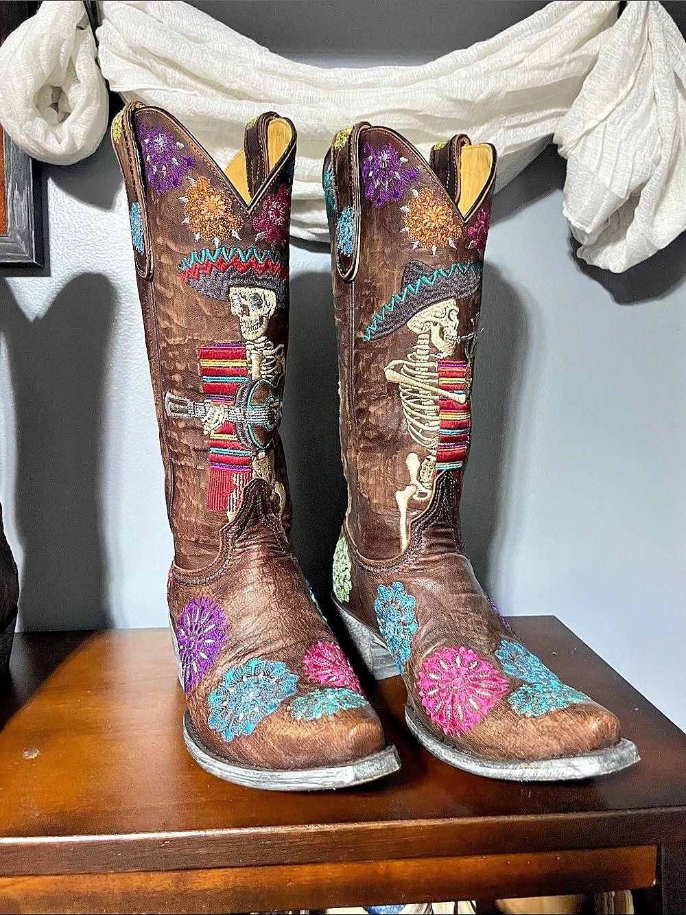 Old Gringo Mariachi Fiesta Embroidered Western Boots Brown & Multicolor US 7.5
